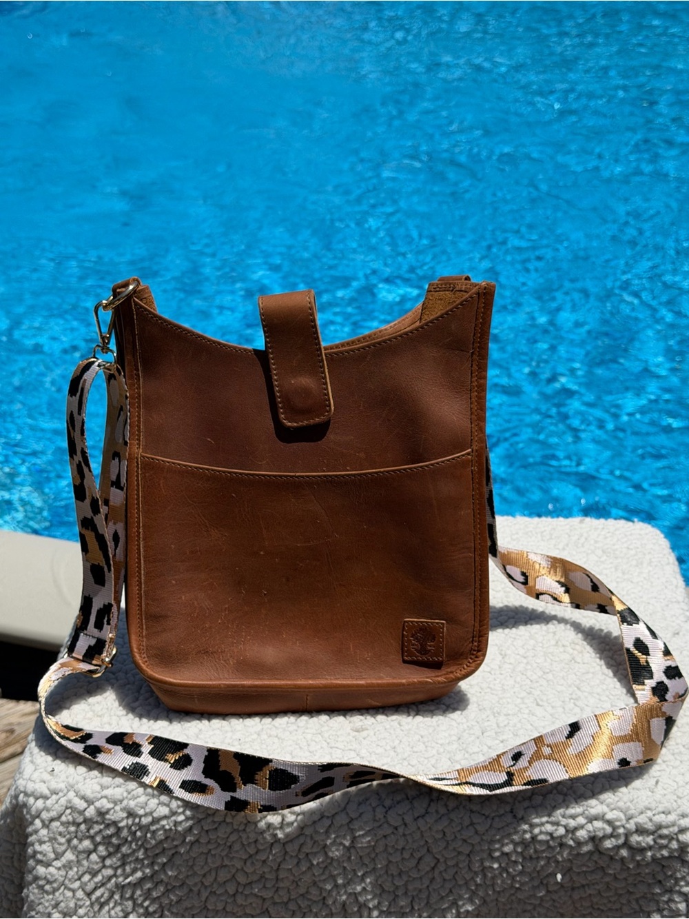Oak River Company Brown Leather Crossbody Bag with Patterned Strap